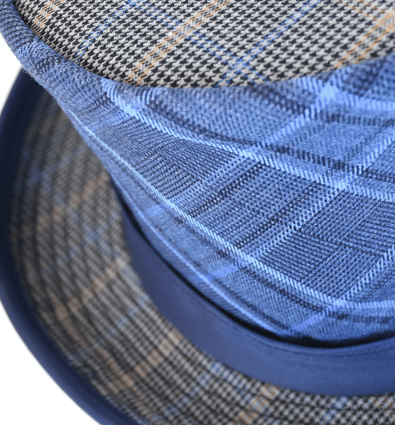 Blue tartan Top Hat.